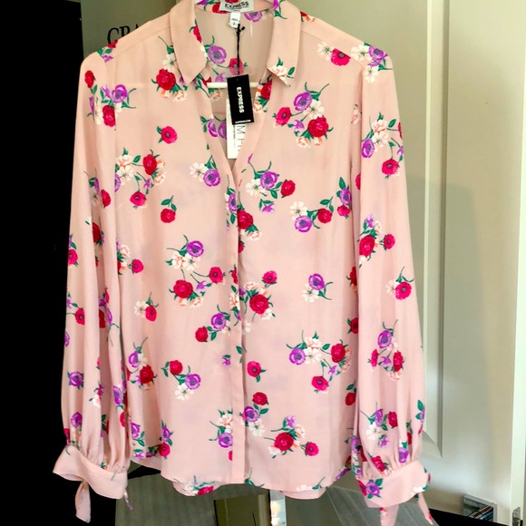 Express Other - Express The Portofino Shirt slim fit size S/P V-neck floral print with tie wrist